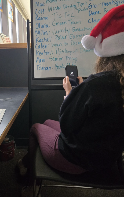 A DHS student opens Tik Tok in class to see how easily a person could get distracted and lose track of time.
